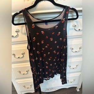 Aeropostale Floral Shoulder Cutout, Flare Sleeve Top, Size Medium